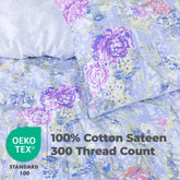 100% Cotton Sateen Printed Duvet Cover Set - 300 Thread Count Luxury Bedding - Ultra Soft & Breathable - 18518
